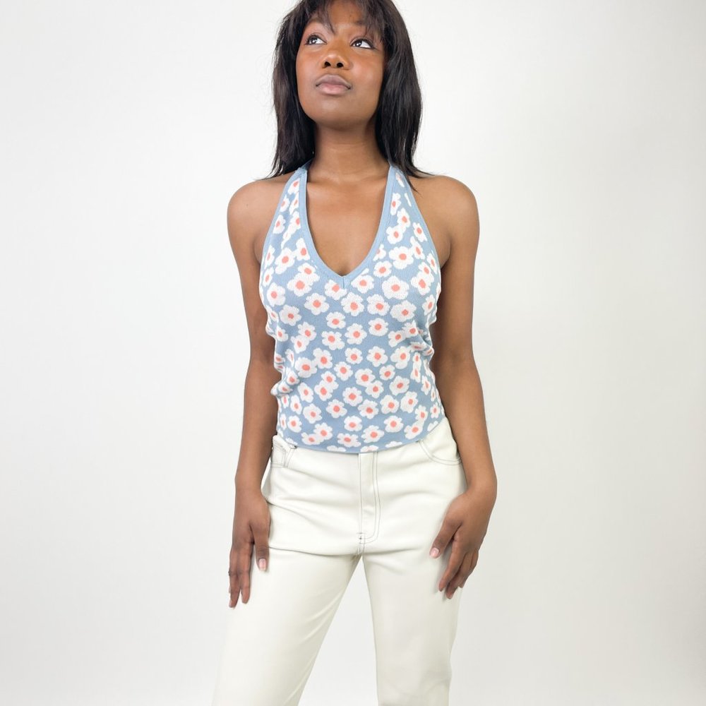 BABY BLUE DAISY HALTER TOP